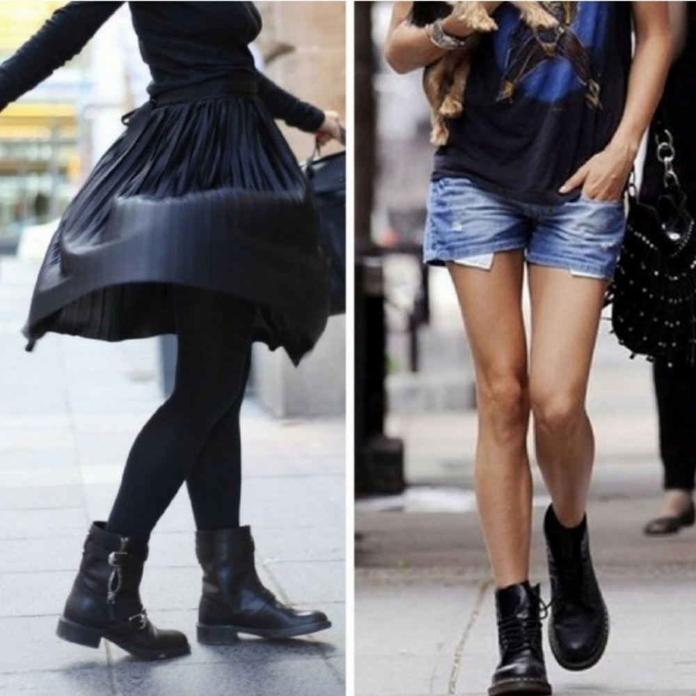 Edgy Black Leather Buckled Moto Booties - Picture 5 of 8